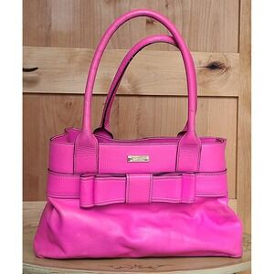 Kate Spade 100% Leather Hot Bubblegum Pink Leather Y2K Bow Handbag Purse Barbie